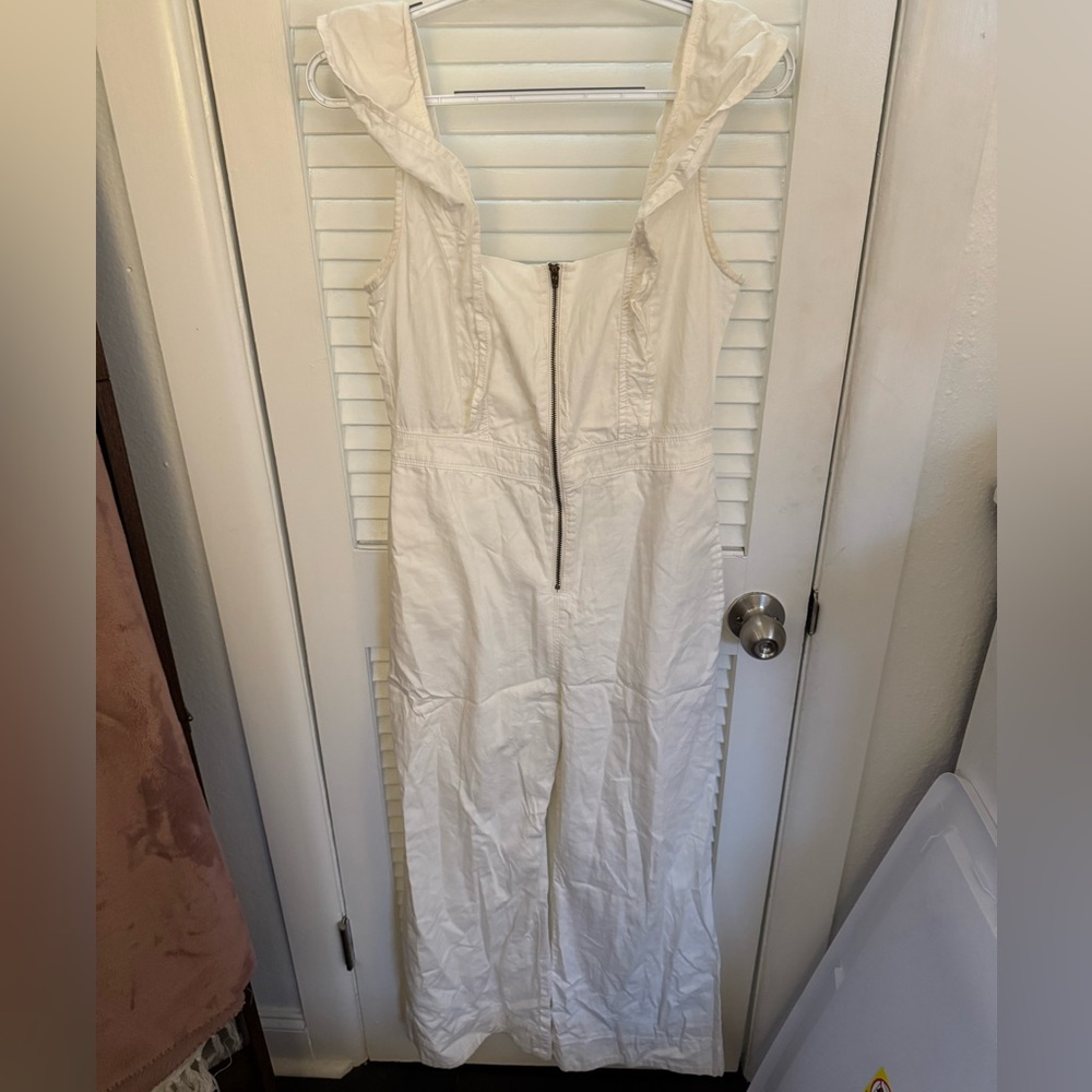 Free People White Utilitarian Jumpsuit with Zipper Front